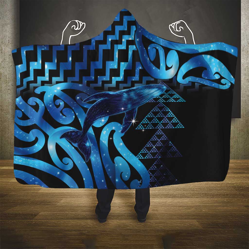 Humpback Whale Matariki New Zealand Hooded Blanket NZ Maori Paikea Poutama Luxury Blue