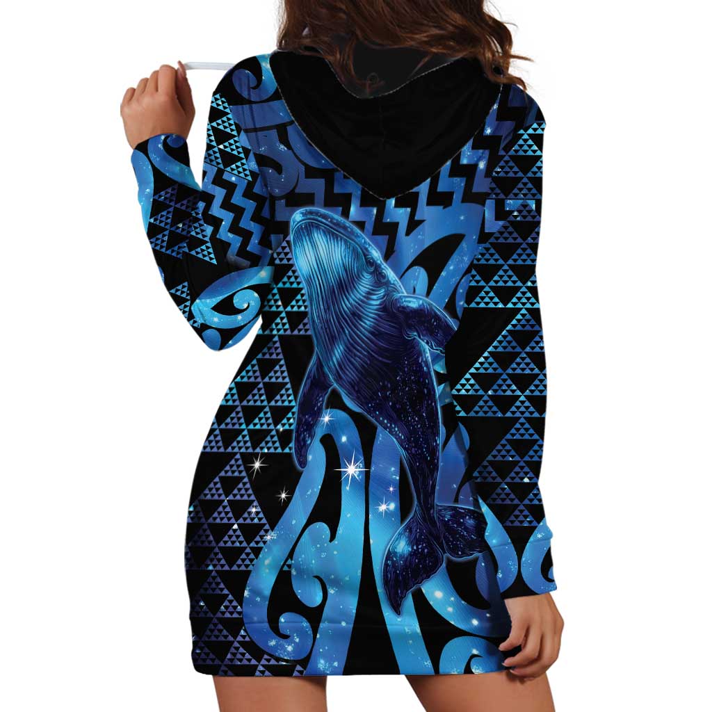 Humpback Whale Matariki New Zealand Hoodie Dress NZ Maori Paikea Poutama Luxury Blue