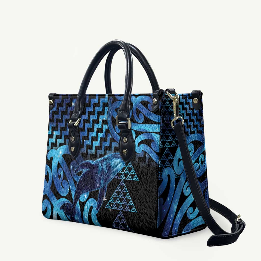 Humpback Whale Matariki New Zealand Leather Bag NZ Maori Paikea Poutama Luxury Blue LT14 Blue - Polynesian Pride