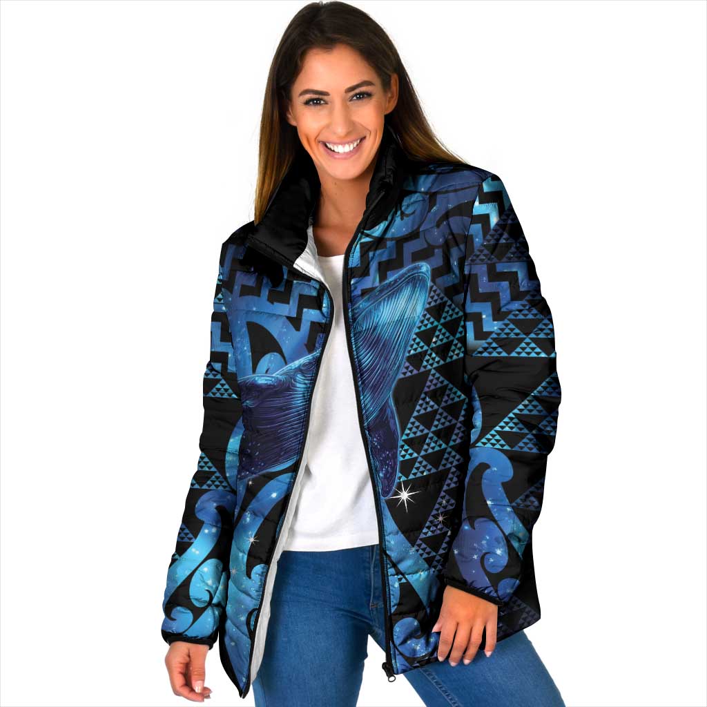 Humpback Whale Matariki New Zealand Padded Jacket NZ Maori Paikea Poutama Luxury Blue LT14 Women Blue - Polynesian Pride