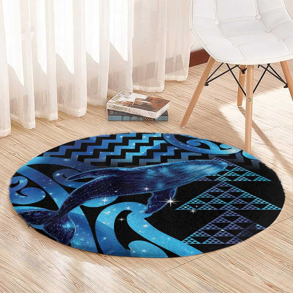 Humpback Whale Matariki New Zealand Round Carpet NZ Maori Paikea Poutama Luxury Blue