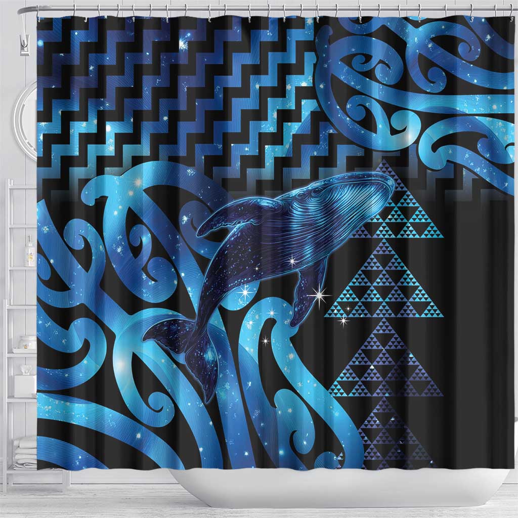 Humpback Whale Matariki New Zealand Shower Curtain NZ Maori Paikea Poutama Luxury Blue