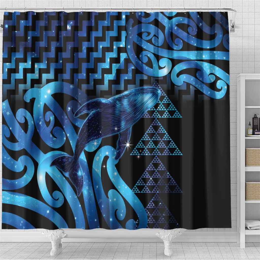 Humpback Whale Matariki New Zealand Shower Curtain NZ Maori Paikea Poutama Luxury Blue