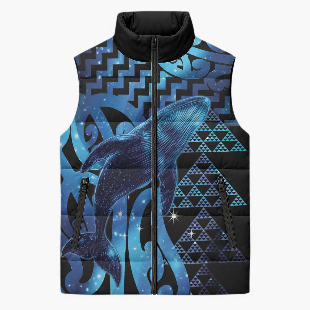 Humpback Whale Matariki New Zealand Sleeveless Puffer Jacket NZ Maori Paikea Poutama Luxury Blue LT14 Unisex Blue - Polynesian Pride