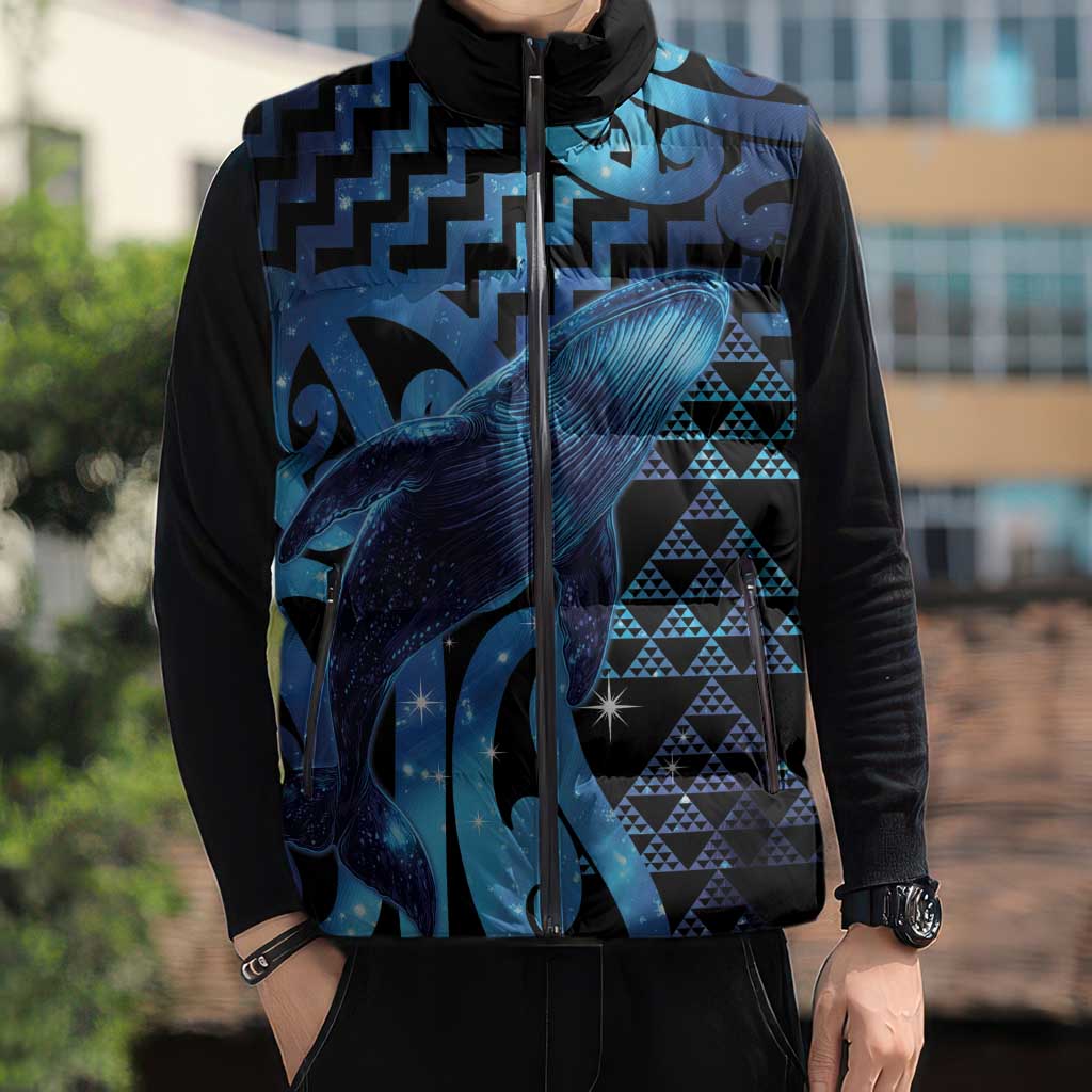 Humpback Whale Matariki New Zealand Sleeveless Puffer Jacket NZ Maori Paikea Poutama Luxury Blue LT14 - Polynesian Pride