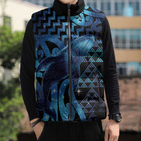 Humpback Whale Matariki New Zealand Sleeveless Puffer Jacket NZ Maori Paikea Poutama Luxury Blue LT14 - Polynesian Pride