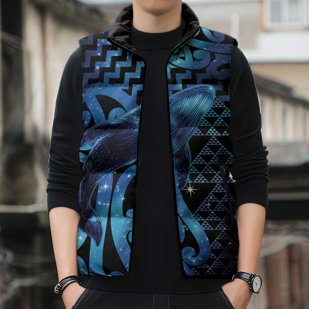 Humpback Whale Matariki New Zealand Sleeveless Puffer Jacket NZ Maori Paikea Poutama Luxury Blue LT14 - Polynesian Pride