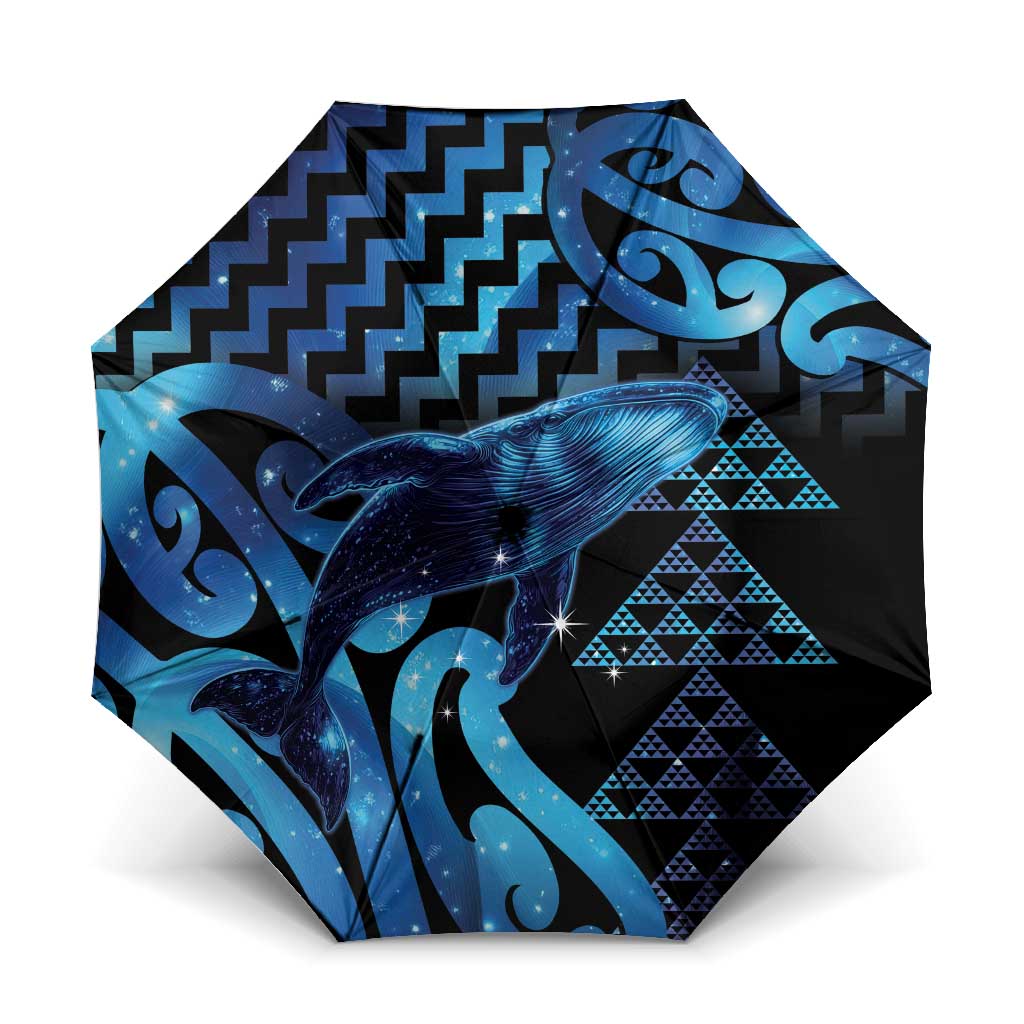 Humpback Whale Matariki New Zealand Umbrella NZ Maori Paikea Poutama Luxury Blue LT14 One Size Folded 11.42 inch Opened Diameter 37.4 inch Blue - Polynesian Pride