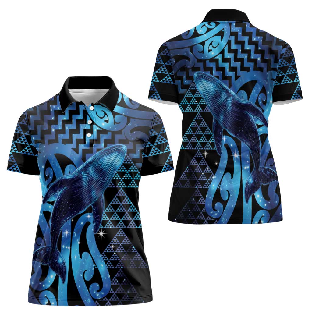 Humpback Whale Matariki New Zealand Women Polo Shirt NZ Maori Paikea Poutama Luxury Blue