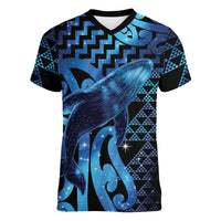 Humpback Whale Matariki New Zealand Women V-Neck T-Shirt NZ Maori Paikea Poutama Luxury Blue LT14 Female Blue - Polynesian Pride