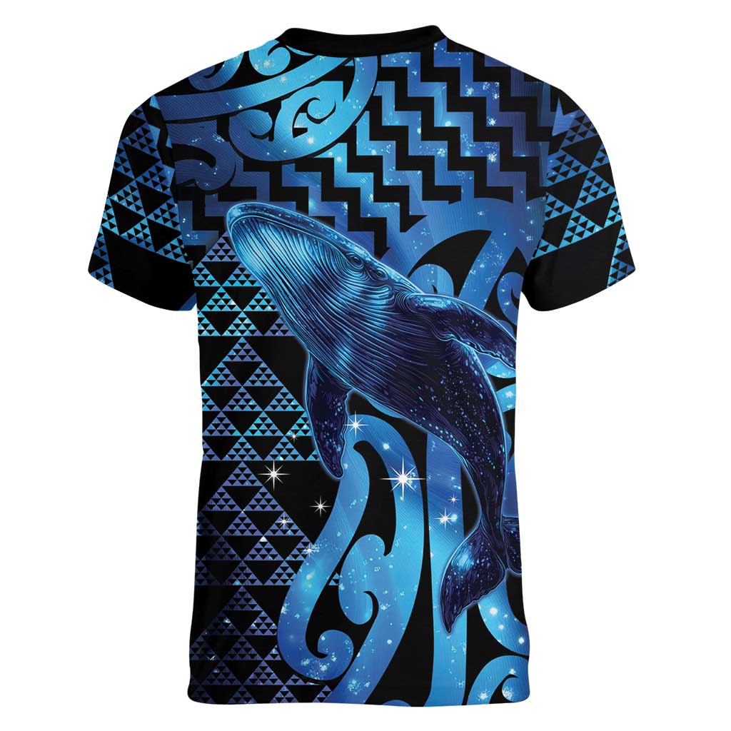 Humpback Whale Matariki New Zealand Women V-Neck T-Shirt NZ Maori Paikea Poutama Luxury Blue LT14 - Polynesian Pride