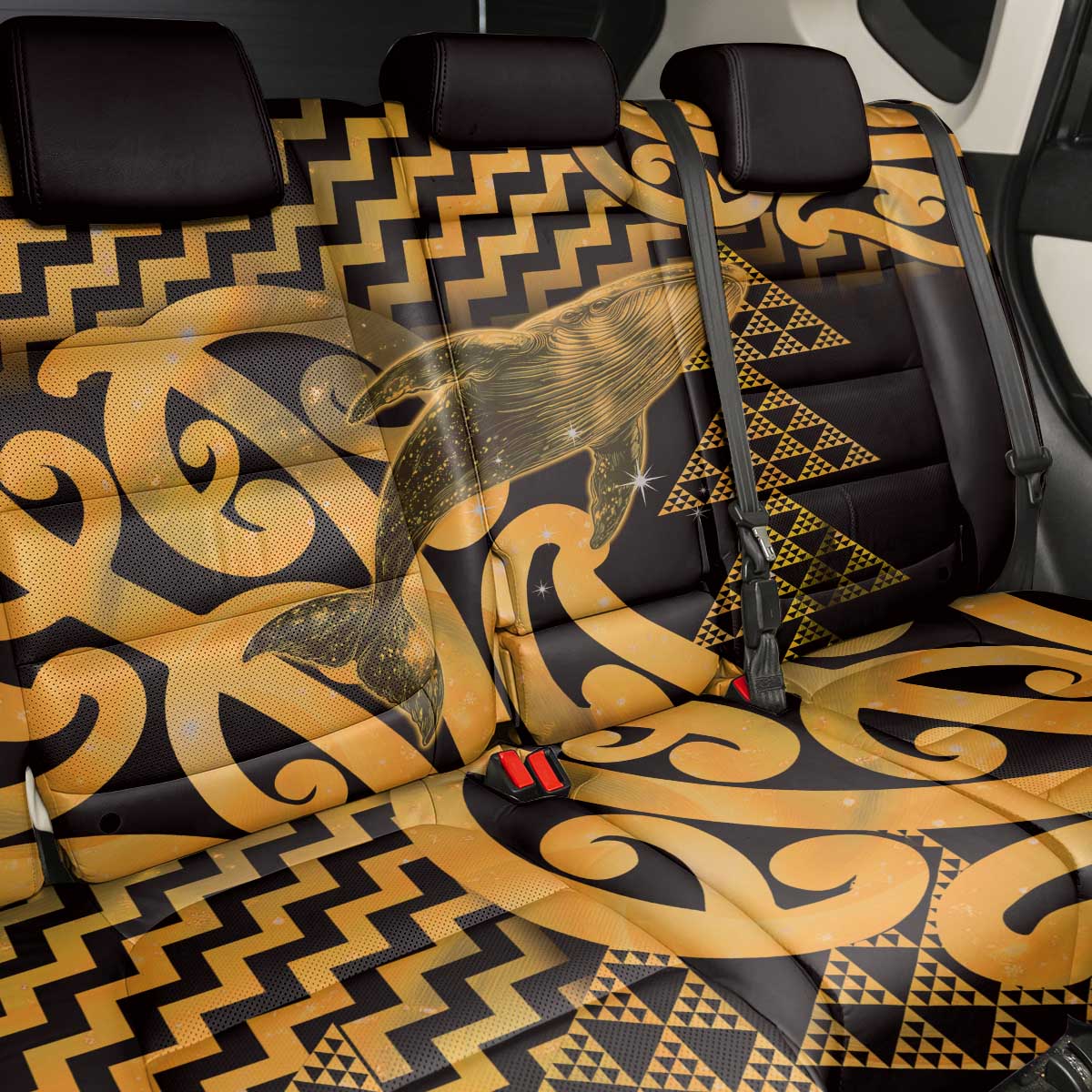 Humpback Whale Matariki New Zealand Back Car Seat Cover NZ Maori Paikea Poutama Luxury Gold