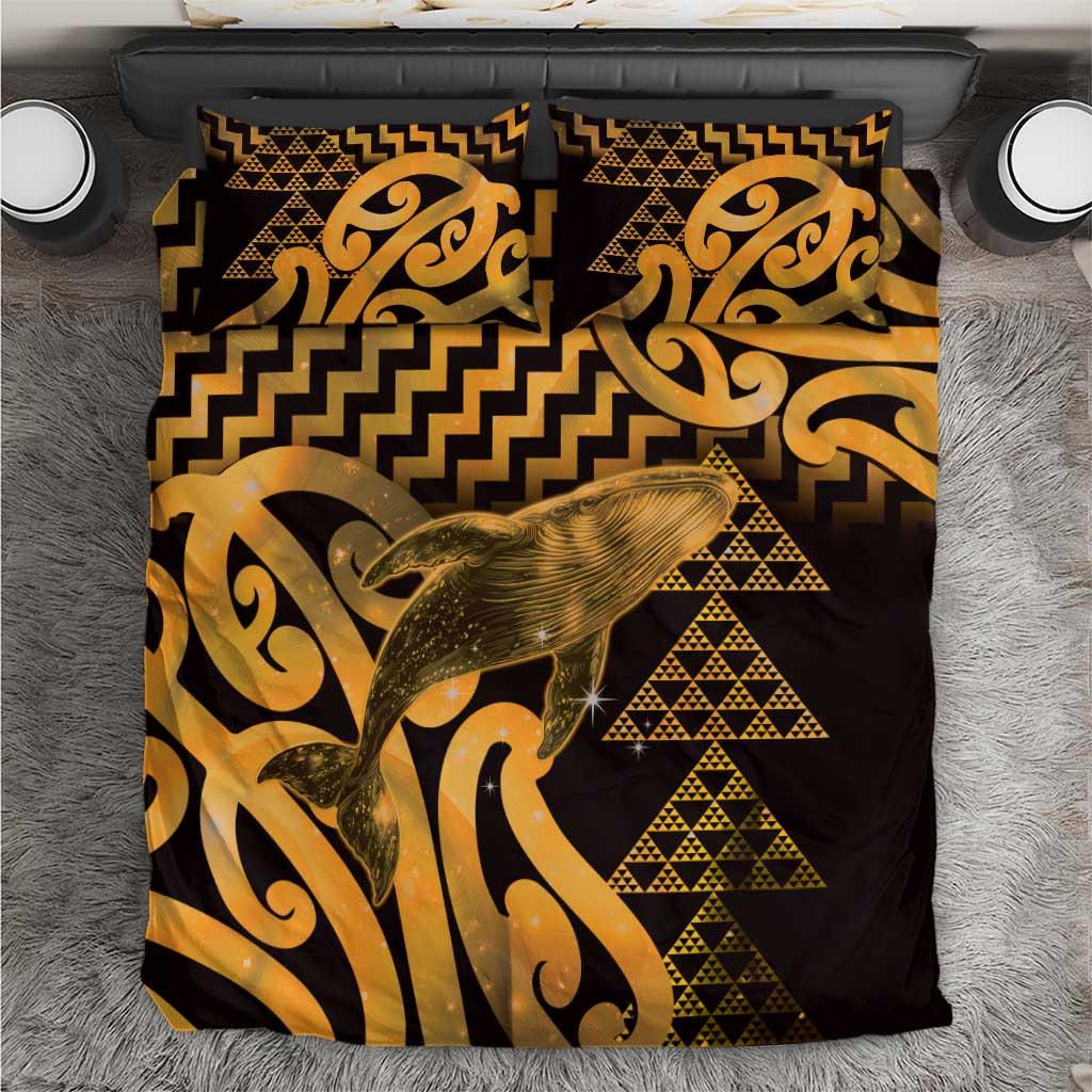 Humpback Whale Matariki New Zealand Bedding Set NZ Maori Paikea Poutama Luxury Gold LT14 Gold - Polynesian Pride