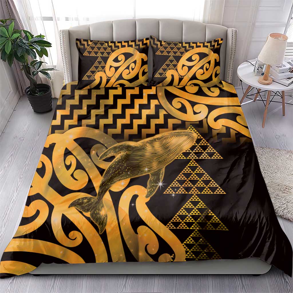 Humpback Whale Matariki New Zealand Bedding Set NZ Maori Paikea Poutama Luxury Gold LT14 - Polynesian Pride