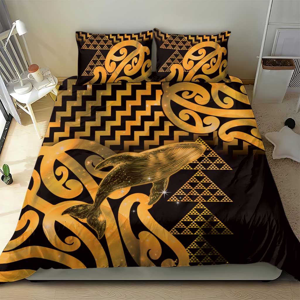 Humpback Whale Matariki New Zealand Bedding Set NZ Maori Paikea Poutama Luxury Gold LT14 - Polynesian Pride
