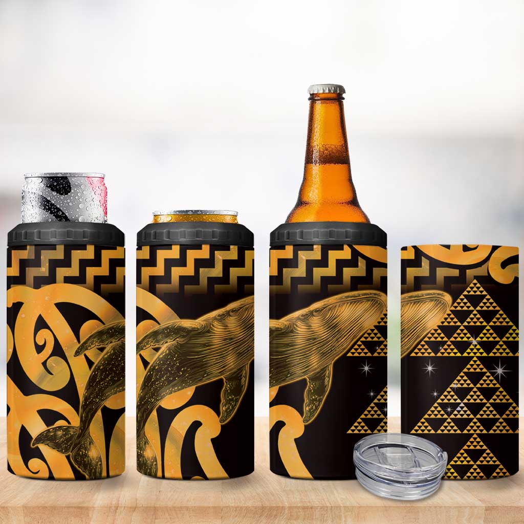 Humpback Whale Matariki New Zealand 4 in 1 Can Cooler Tumbler NZ Maori Paikea Poutama Luxury Gold LT14 - Polynesian Pride