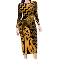 Humpback Whale Matariki New Zealand Family Matching Long Sleeve Bodycon Dress and Hawaiian Shirt NZ Maori Paikea Poutama Luxury Gold