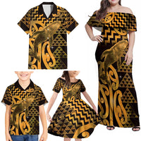 Humpback Whale Matariki New Zealand Family Matching Off Shoulder Maxi Dress and Hawaiian Shirt NZ Maori Paikea Poutama Luxury Gold