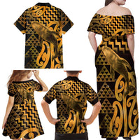 Humpback Whale Matariki New Zealand Family Matching Off Shoulder Maxi Dress and Hawaiian Shirt NZ Maori Paikea Poutama Luxury Gold