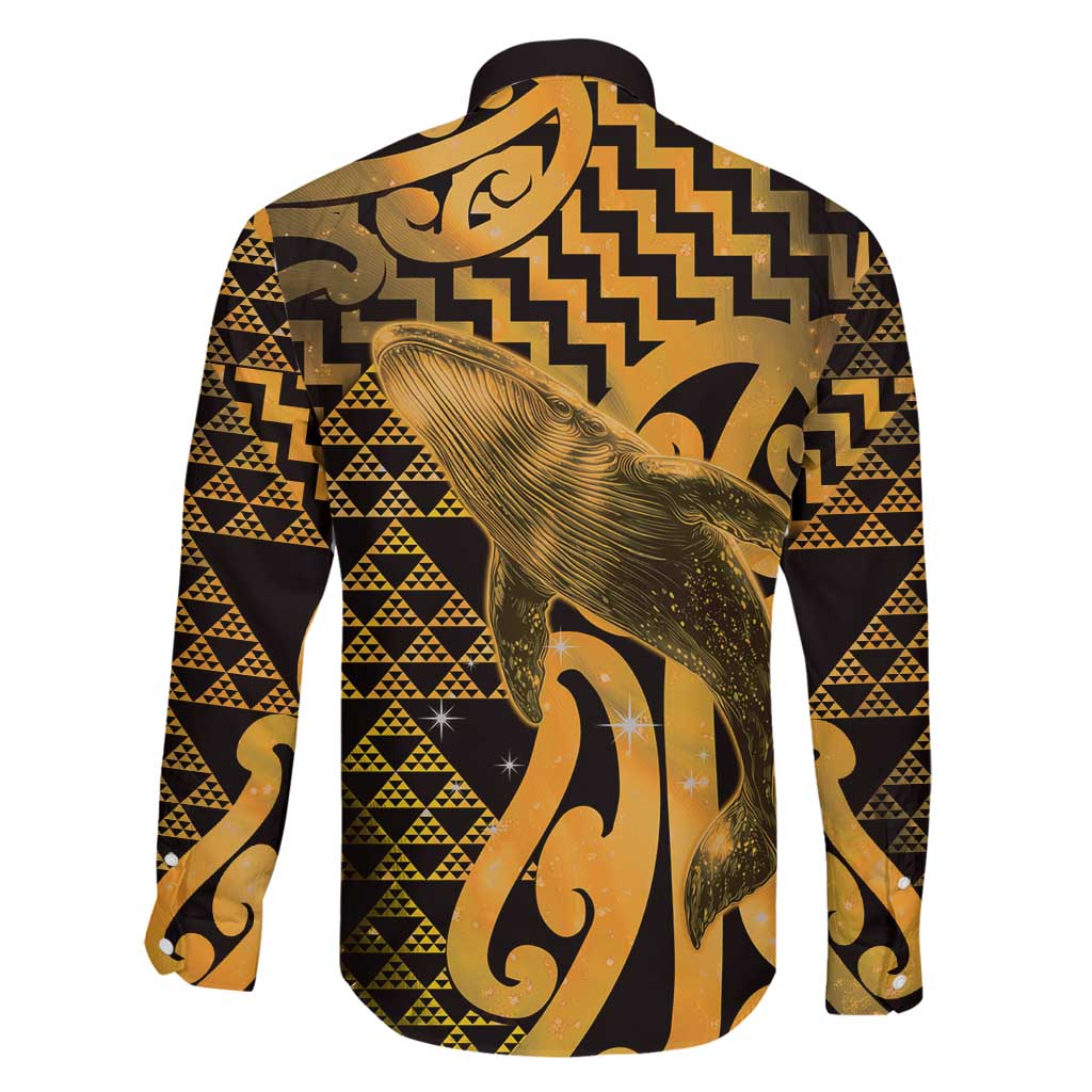 Humpback Whale Matariki New Zealand Family Matching Off Shoulder Short Dress and Hawaiian Shirt NZ Maori Paikea Poutama Luxury Gold LT14 - Polynesian Pride