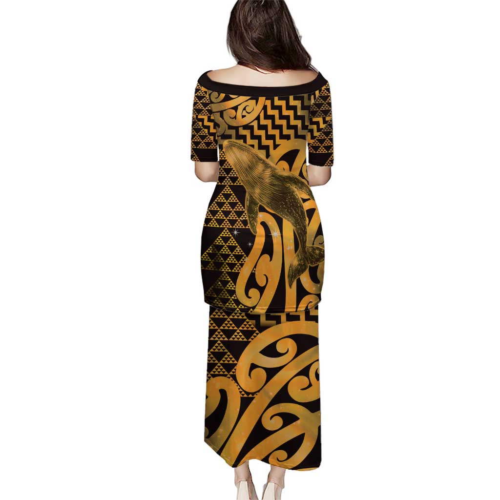 Humpback Whale Matariki New Zealand Family Matching Puletasi and Hawaiian Shirt NZ Maori Paikea Poutama Luxury Gold