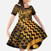 Humpback Whale Matariki New Zealand Family Matching Tank Maxi Dress and Hawaiian Shirt NZ Maori Paikea Poutama Luxury Gold LT14 Daughter's Dress Gold - Polynesian Pride