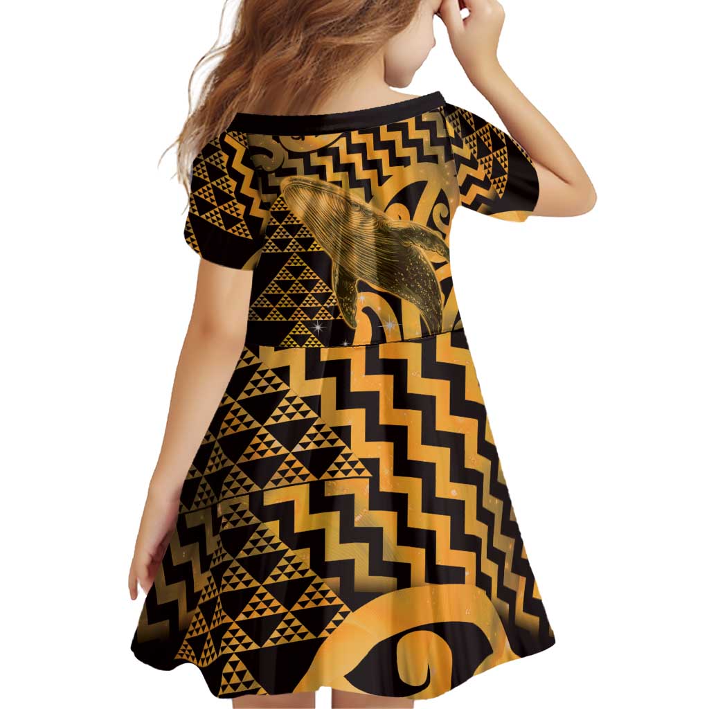 Humpback Whale Matariki New Zealand Family Matching Tank Maxi Dress and Hawaiian Shirt NZ Maori Paikea Poutama Luxury Gold LT14 - Polynesian Pride