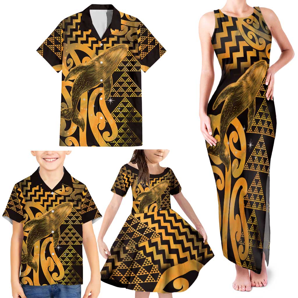 Humpback Whale Matariki New Zealand Family Matching Tank Maxi Dress and Hawaiian Shirt NZ Maori Paikea Poutama Luxury Gold LT14 - Polynesian Pride
