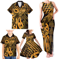 Humpback Whale Matariki New Zealand Family Matching Tank Maxi Dress and Hawaiian Shirt NZ Maori Paikea Poutama Luxury Gold LT14 - Polynesian Pride