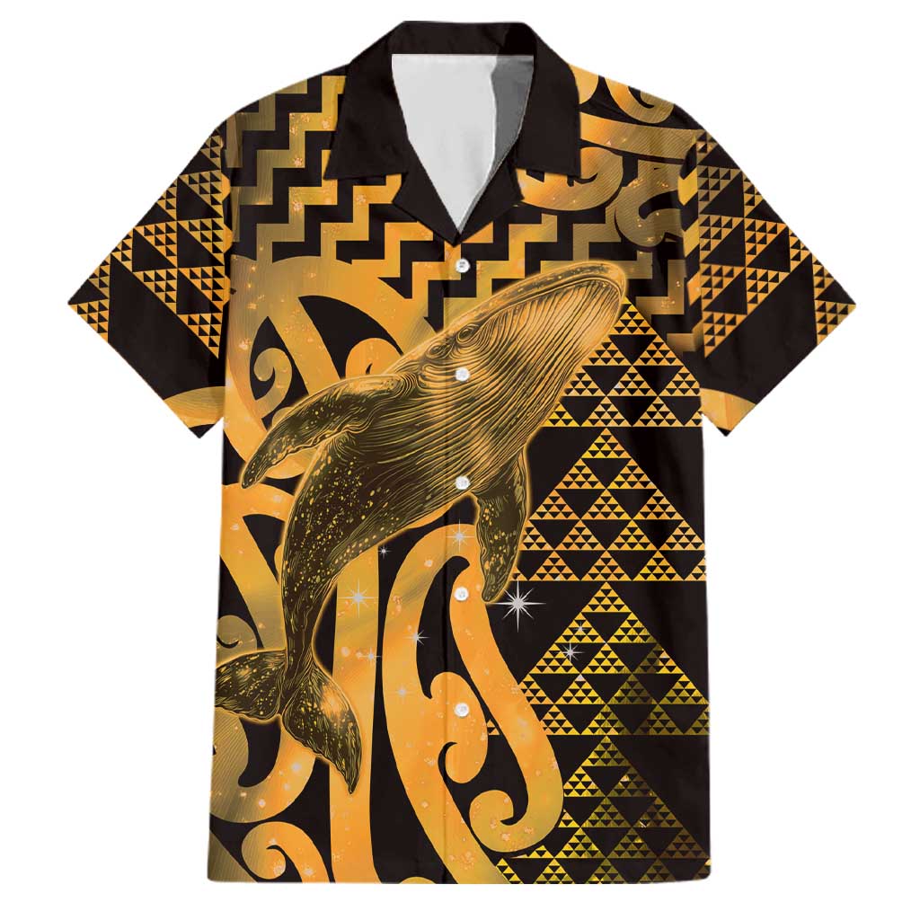 Humpback Whale Matariki New Zealand Family Matching Tank Maxi Dress and Hawaiian Shirt NZ Maori Paikea Poutama Luxury Gold LT14 Dad's Shirt - Short Sleeve Gold - Polynesian Pride