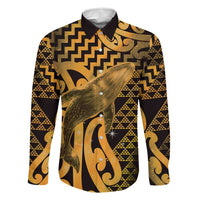 Humpback Whale Matariki New Zealand Family Matching Tank Maxi Dress and Hawaiian Shirt NZ Maori Paikea Poutama Luxury Gold LT14 Dad's Shirt - Long Sleeve Gold - Polynesian Pride