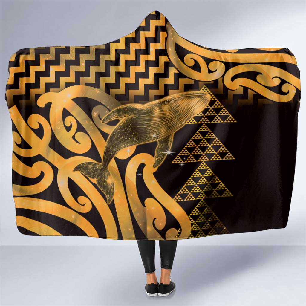 Humpback Whale Matariki New Zealand Hooded Blanket NZ Maori Paikea Poutama Luxury Gold