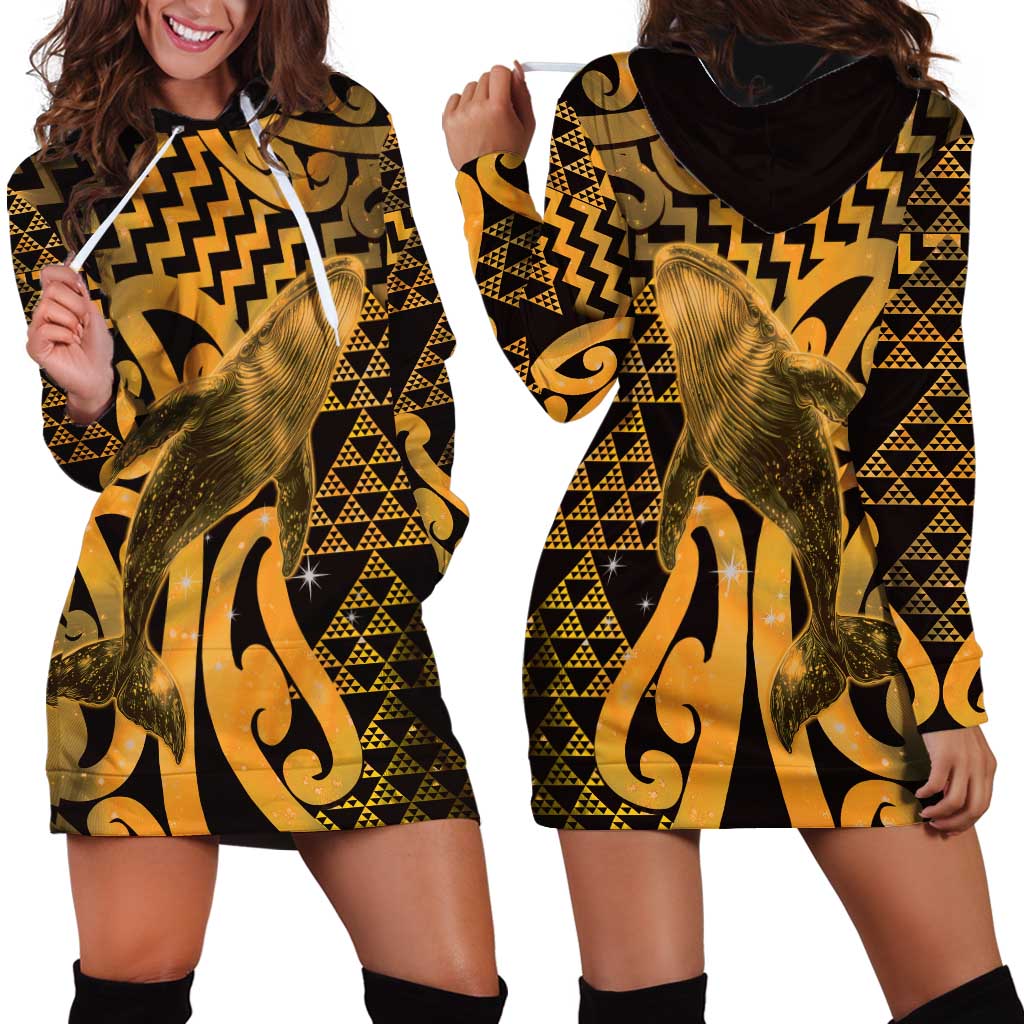 Humpback Whale Matariki New Zealand Hoodie Dress NZ Maori Paikea Poutama Luxury Gold