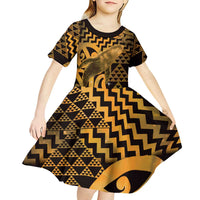 Humpback Whale Matariki New Zealand Kid Short Sleeve Dress NZ Maori Paikea Poutama Luxury Gold