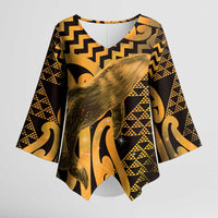 Humpback Whale Matariki New Zealand Kimono Sleeve Blouse NZ Maori Paikea Poutama Luxury Gold