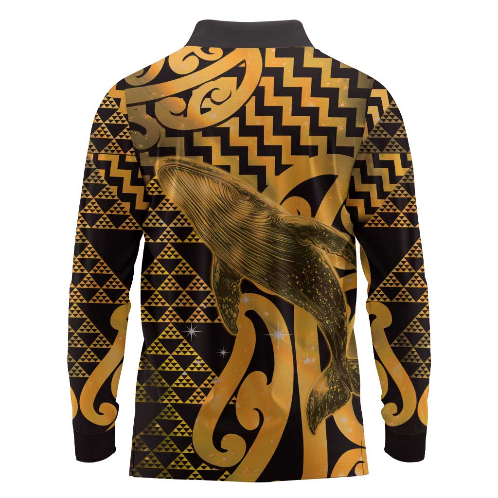 Humpback Whale Matariki New Zealand Long Sleeve Polo Shirt NZ Maori Paikea Poutama Luxury Gold