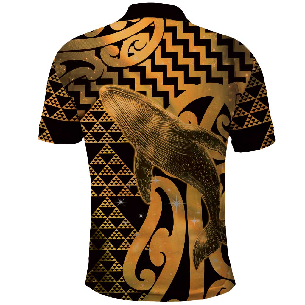 Humpback Whale Matariki New Zealand Polo Shirt NZ Maori Paikea Poutama Luxury Gold