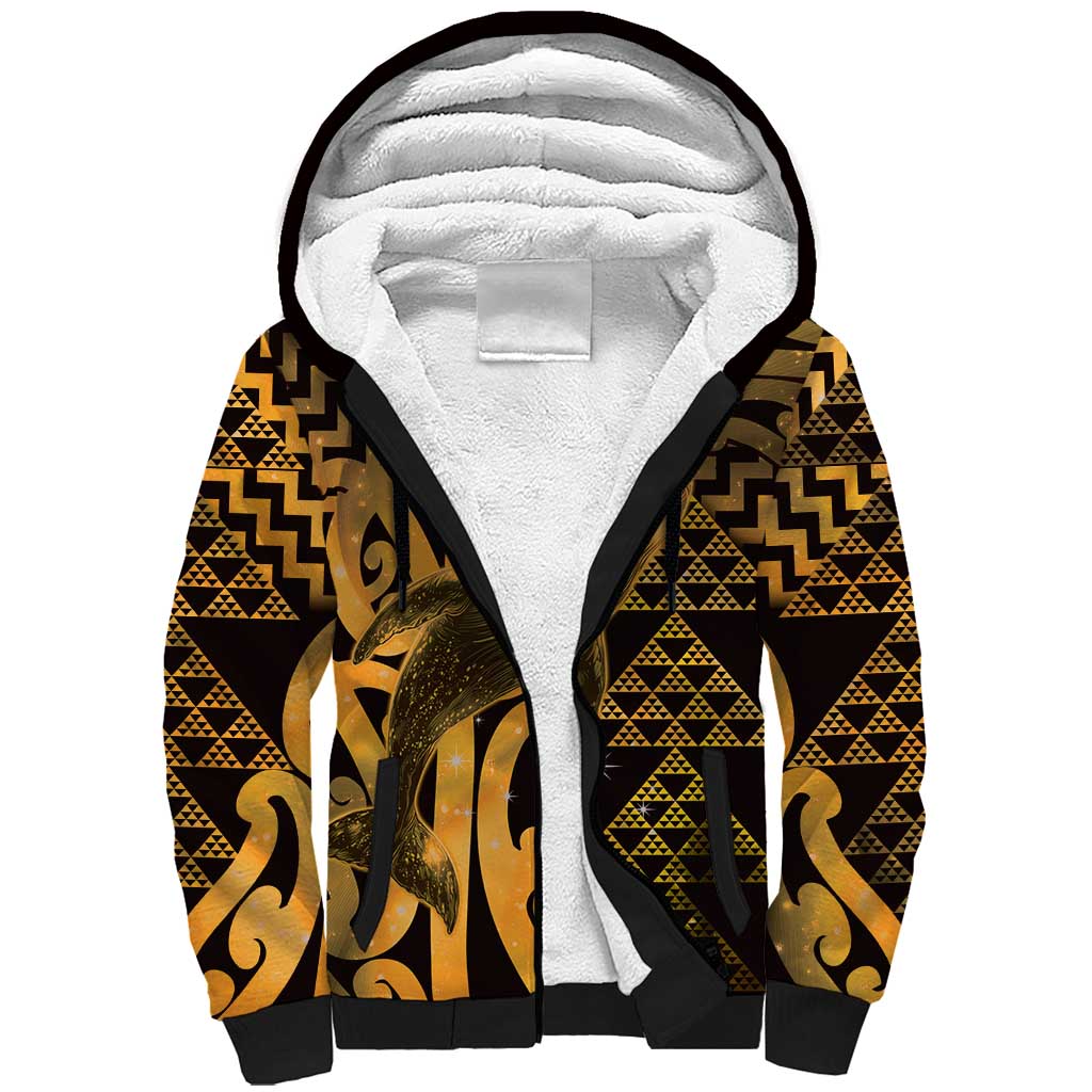 Humpback Whale Matariki New Zealand Sherpa Hoodie NZ Maori Paikea Poutama Luxury Gold