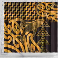 Humpback Whale Matariki New Zealand Shower Curtain NZ Maori Paikea Poutama Luxury Gold