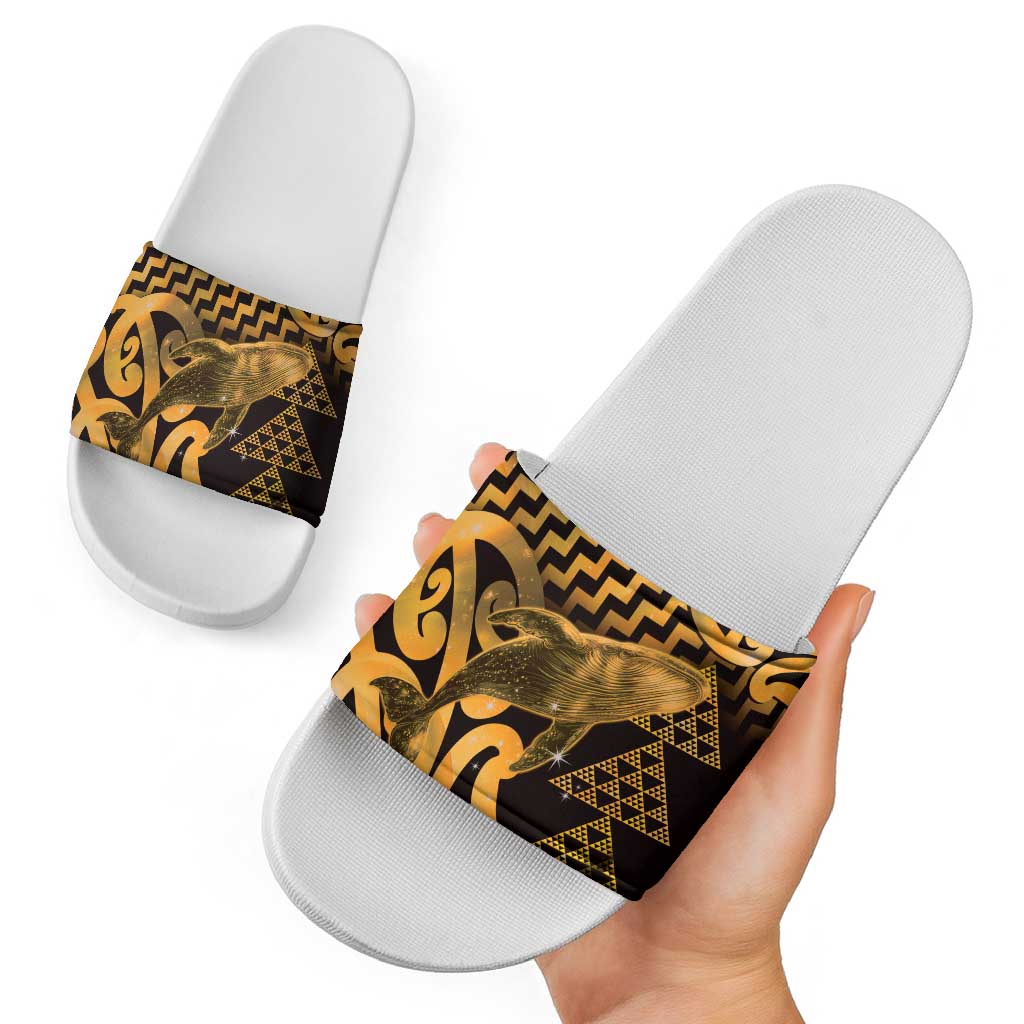 Humpback Whale Matariki New Zealand Slide Sandals NZ Maori Paikea Poutama Luxury Gold