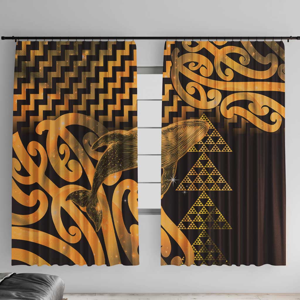 Humpback Whale Matariki New Zealand Window Curtain NZ Maori Paikea Poutama Luxury Gold LT14 With Hooks Gold - Polynesian Pride