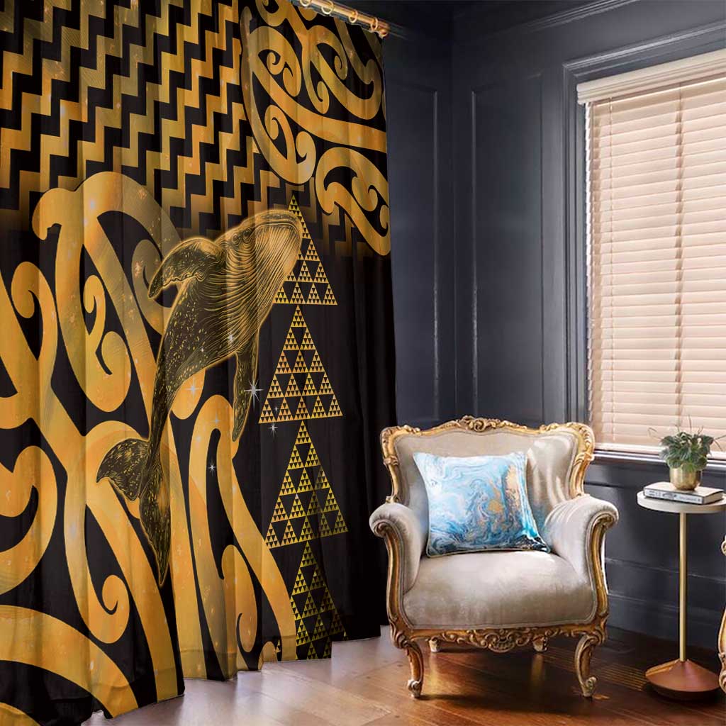 Humpback Whale Matariki New Zealand Window Curtain NZ Maori Paikea Poutama Luxury Gold LT14 - Polynesian Pride