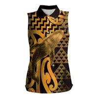 Humpback Whale Matariki New Zealand Women Sleeveless Polo Shirt NZ Maori Paikea Poutama Luxury Gold