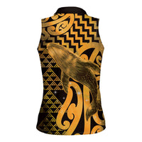 Humpback Whale Matariki New Zealand Women Sleeveless Polo Shirt NZ Maori Paikea Poutama Luxury Gold
