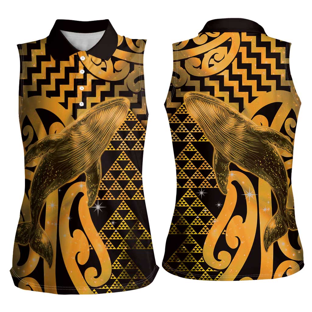 Humpback Whale Matariki New Zealand Women Sleeveless Polo Shirt NZ Maori Paikea Poutama Luxury Gold