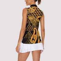Humpback Whale Matariki New Zealand Women Sleeveless Polo Shirt NZ Maori Paikea Poutama Luxury Gold