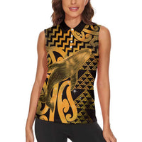 Humpback Whale Matariki New Zealand Women Sleeveless Polo Shirt NZ Maori Paikea Poutama Luxury Gold