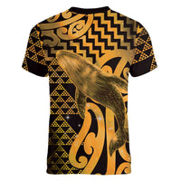 Humpback Whale Matariki New Zealand Women V-Neck T-Shirt NZ Maori Paikea Poutama Luxury Gold
