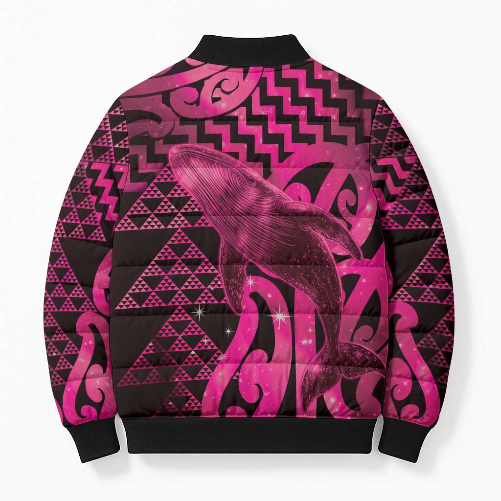 Humpback Whale Matariki New Zealand Bomber Puffer Jacket NZ Maori Paikea Poutama Luxury Pink