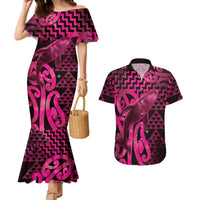 Humpback Whale Matariki New Zealand Couples Matching Mermaid Dress and Hawaiian Shirt NZ Maori Paikea Poutama Luxury Pink LT14 Pink - Polynesian Pride